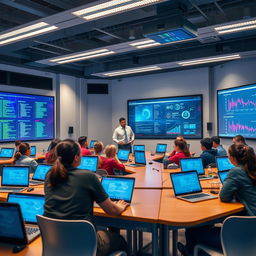 A vibrant and modern classroom dedicated to Informatics, filled with advanced technology and collaborative learning