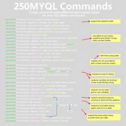 A comprehensive display of 250 MySQL commands tailored for a hospital database system