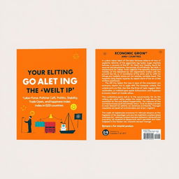 A complete front and back cover design for a book themed around the influence of labor force, political stability, trade openness, and happiness index on economic growth in G20 countries