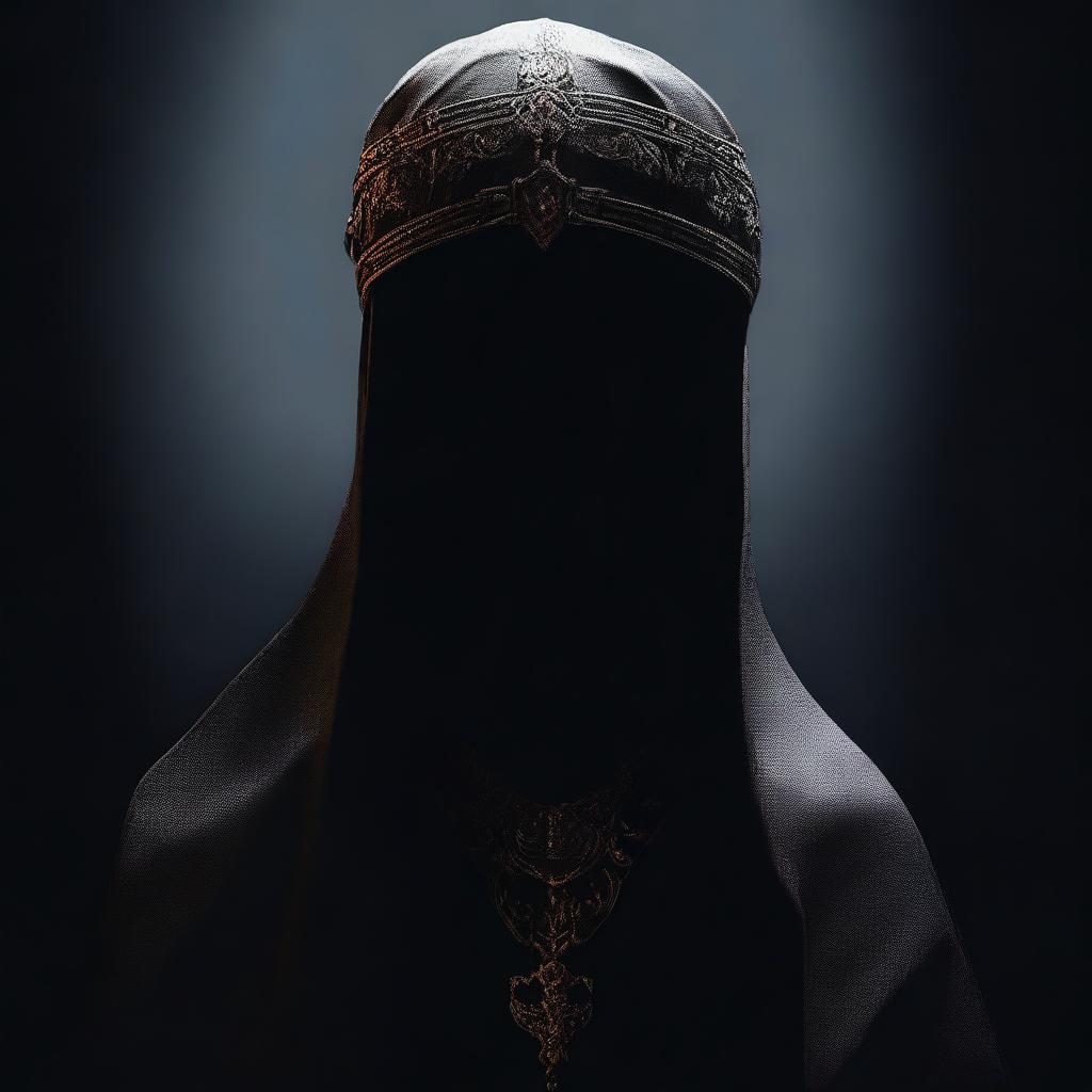 A high-quality digital art image showcasing a mysterious goddess shrouded in darkness