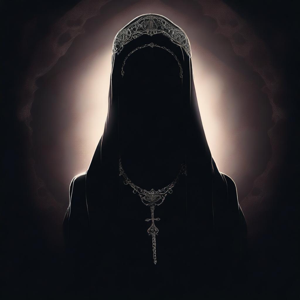 A high-quality digital art image showcasing a mysterious goddess shrouded in darkness