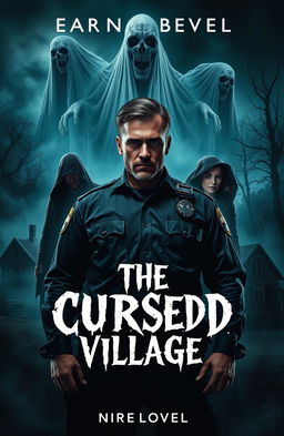 A novel cover for a horror story titled 'The Cursed Village'