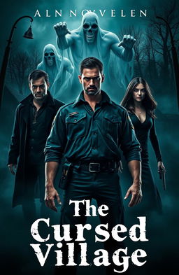 A novel cover for a horror story titled 'The Cursed Village'