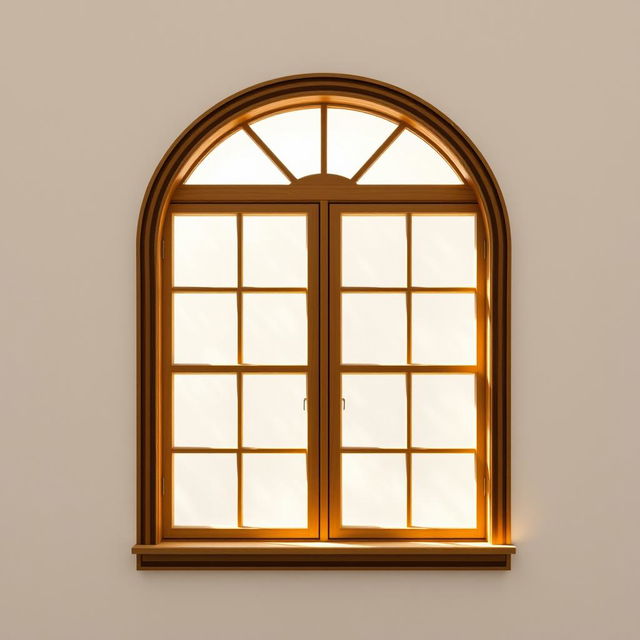 An elegant arched window showcasing two spacious panes, framed with beautifully designed striped frames