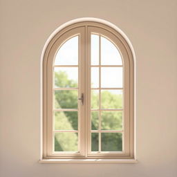 An artistic depiction of an arched window featuring solid striped row frames, elegantly crafted with two transparent panes