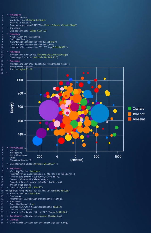 A visually engaging representation of clustering analysis performed in R, showcasing a colorful scatter plot with distinct clusters marked by different colors and shapes