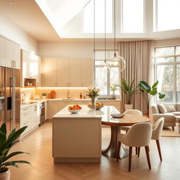 A beautifully designed kitchen salon, featuring a modern and stylish open-plan layout with elegant furniture
