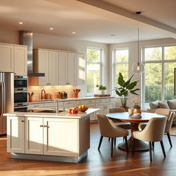 A beautifully designed kitchen salon, featuring a modern and stylish open-plan layout with elegant furniture