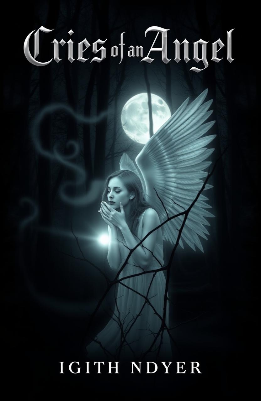 A hauntingly beautiful book cover for a light horror novel titled 'Cries of an Angel'