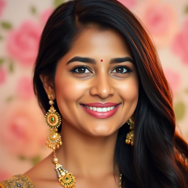 A close-up portrait of Aditi Vats, a young Indian woman, with a radiant smile