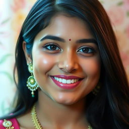 A close-up portrait of Aditi Vats, a young Indian woman, with a radiant smile