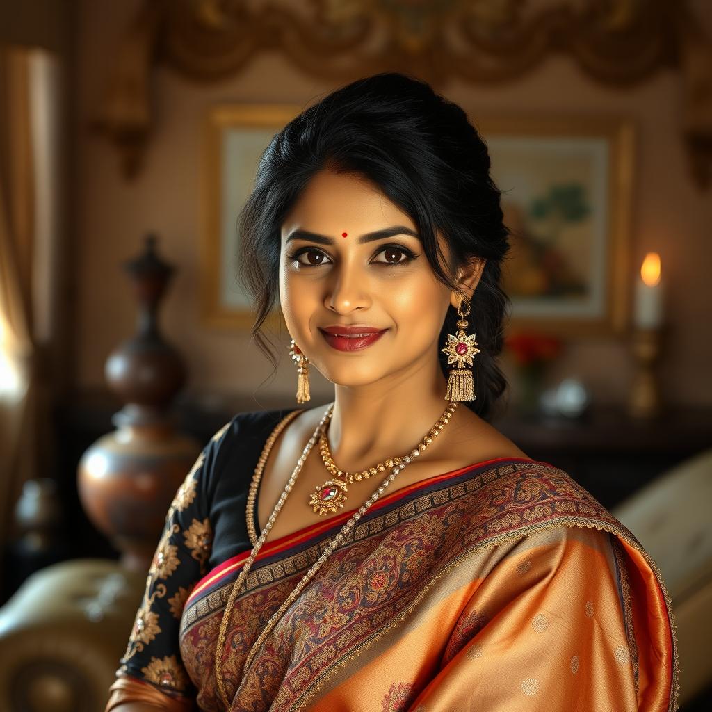 A striking portrait of Marathi actress Sneha Chavan, captured in a glamorous setting