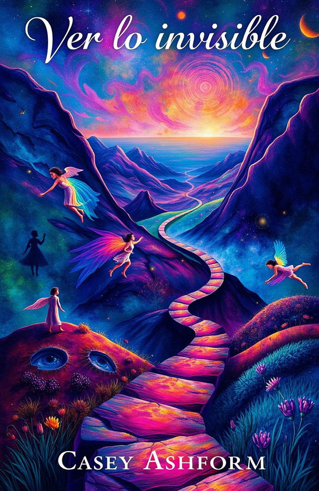 A surreal landscape representing the inner world of John, featuring vibrant and colorful visions intertwined with reality