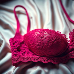 A close-up image of a stylish, elegant bra displayed on a soft, luxurious fabric background