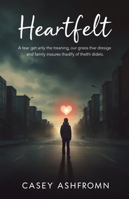 A poignant cover for the book "Heartfelt" depicting an urban landscape in moody tones