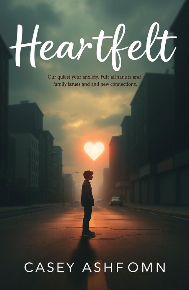 A poignant cover for the book "Heartfelt" depicting an urban landscape in moody tones