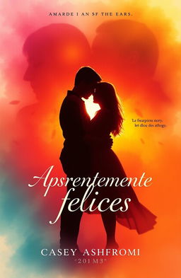 A visually evocative cover for 'Aparentemente felices', featuring two intertwined silhouettes in a warm embrace at the center