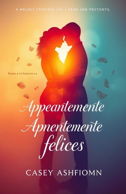A visually evocative cover for 'Aparentemente felices', featuring two intertwined silhouettes in a warm embrace at the center