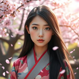 A striking portrait of a young woman named Aya, with long, flowing black hair and piercing green eyes