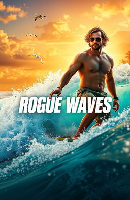 A high-energy, cinematic beach scene featuring Rafe Cameron, a character known for his adventurous spirit and charm
