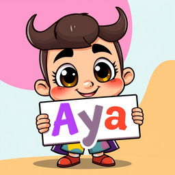 A cartoon character that resembles a classic animated style, holding a sign that says 'Aya'