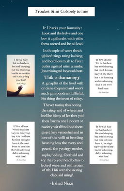A collection of philosophical thoughts and reflections by Irshad Niazi, presented in a visually stimulating manner