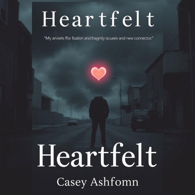 A poignant book cover for "Heartfelt" featuring a somber urban landscape with dark tones