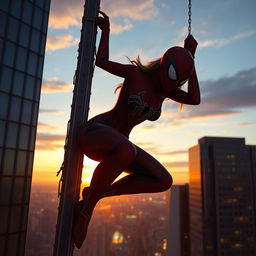 A sexy female spider-themed character, inspired by the Spider-Man movie, dressed in a form-fitting Spider-Man costume