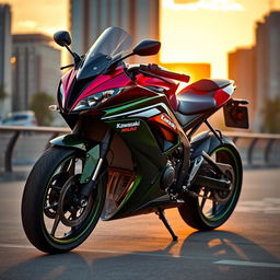 A stunning and detailed depiction of a Kawasaki Ninja motorcycle, showcasing its sleek and aerodynamic design