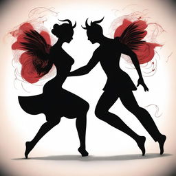 A high-quality digital art image showcasing two silhouettes in a dynamic tango pose