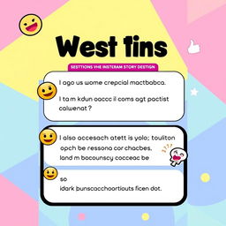 An interactive Instagram story format featuring a colorful, vibrant design that encourages viewers to engage with questions and answers