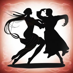 A high-quality digital art image showcasing two silhouettes in a dynamic tango pose