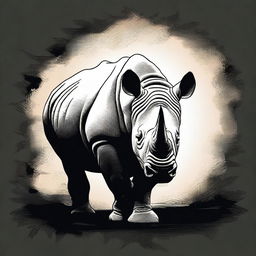 An image of a majestic black rhino, presented in a dark and dramatic digital art style