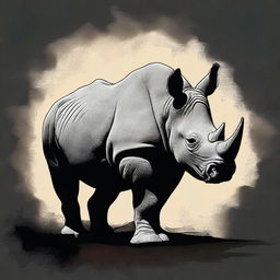 An image of a majestic black rhino, presented in a dark and dramatic digital art style