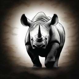 An image of a majestic black rhino, presented in a dark and dramatic digital art style