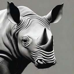 This is a high-quality digital art image of a black rhino, depicted in a monochrome black palette