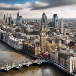 An image depicting the vibrant city of London in a photorealistic style