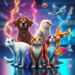 A conceptual illustration depicting the interference in the genetic structure of animals