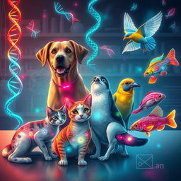 A conceptual illustration depicting the interference in the genetic structure of animals