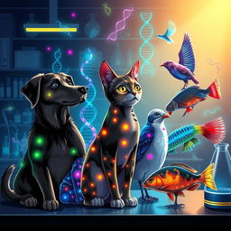 A conceptual illustration depicting the interference in the genetic structure of animals