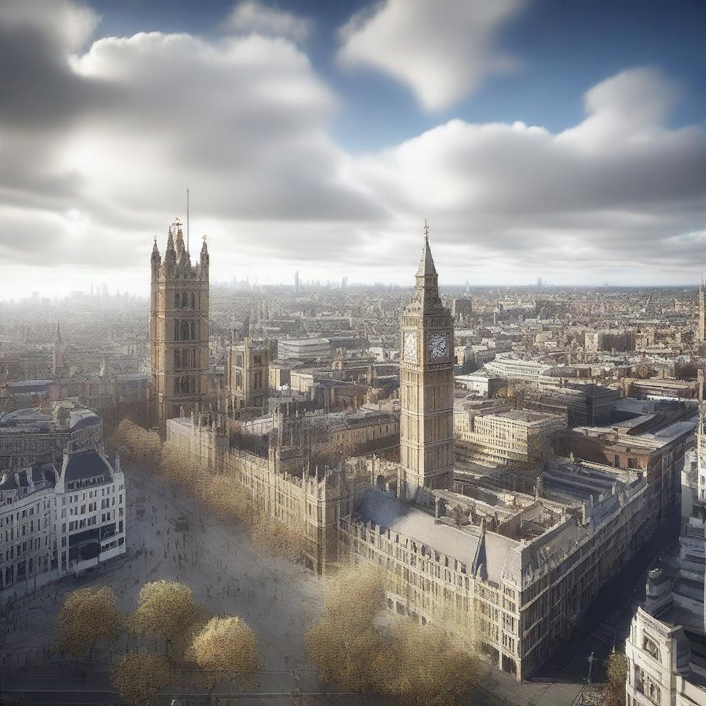 A high-quality image showcasing the city of Londyn, rendered in a photorealistic style