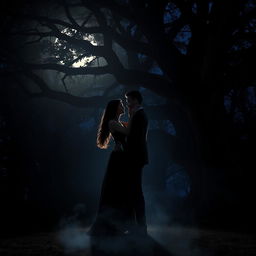 A captivating scene of dark romance set in a moonlit forest