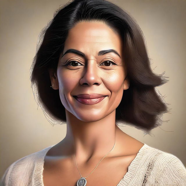 A digital art portrait of Joyce Martinez, rendered with high precision and detail