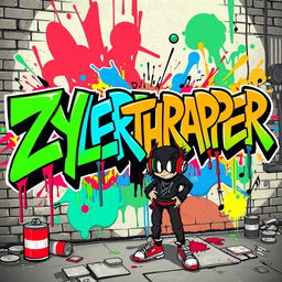 A vibrant and dynamic artistic interpretation of a graffiti-style mural named 'ZYLERTHERAPPER'