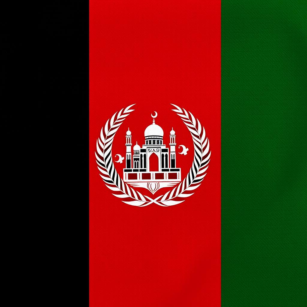 A highly detailed representation of the national flag of Afghanistan, showcasing its iconic black, red, and green vertical stripes