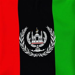 A highly detailed representation of the national flag of Afghanistan, showcasing its iconic black, red, and green vertical stripes