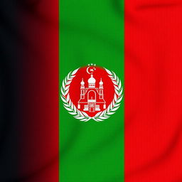 A highly detailed representation of the national flag of Afghanistan, showcasing its iconic black, red, and green vertical stripes
