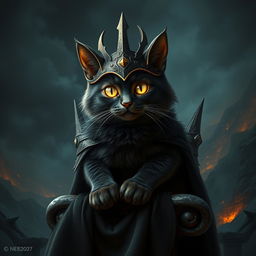 A fantastical depiction of a cat envisioned as Sauron, from the Lord of the Rings universe