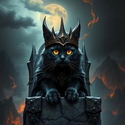 A fantastical depiction of a cat envisioned as Sauron, from the Lord of the Rings universe