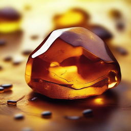 A high-quality digital art image featuring a close-up of a piece of amber